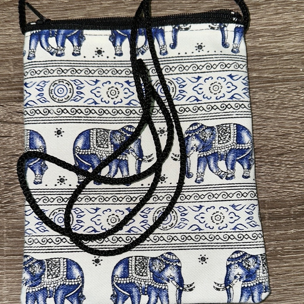Blue and White Elephant Print Crossbody Bag